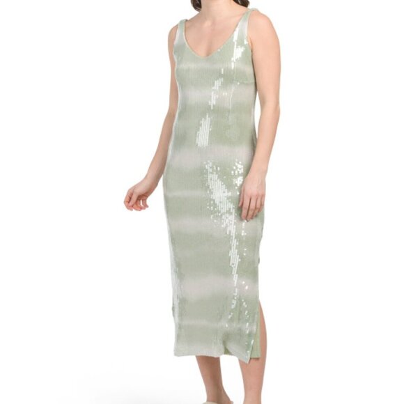 NWT, Caroline Constas Mint Ombre Sequin V-Neck Sleeveless Midi Dress, Medium - Picture 2 of 11